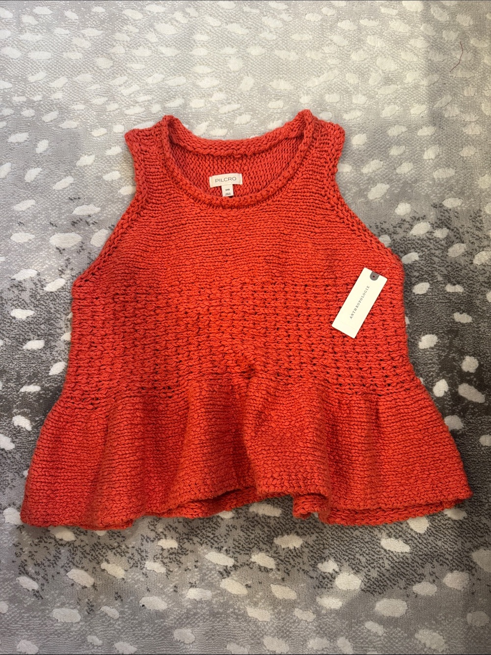 Anthropologie Red Knit Peplum Tank Top